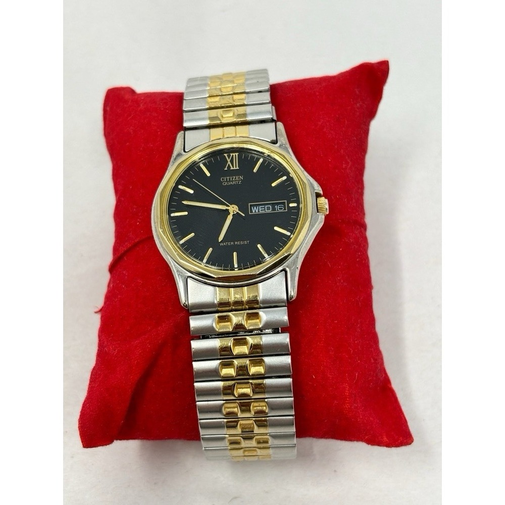 35MM VINTAGE CITIZEN BLACK DIAL GOLDEN BEZEL MENS CLASSIC WATERPROOF WATCH